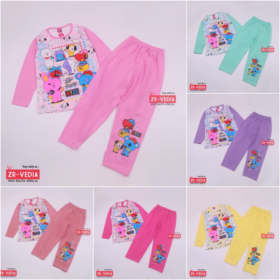 Piyama Karakter 9-10 Tahun / Baju Tidur Piyama Anak Perempuan Bahan Kaos COD Adem Lengan Celana Panjang Import Kaos ZR-Vedia