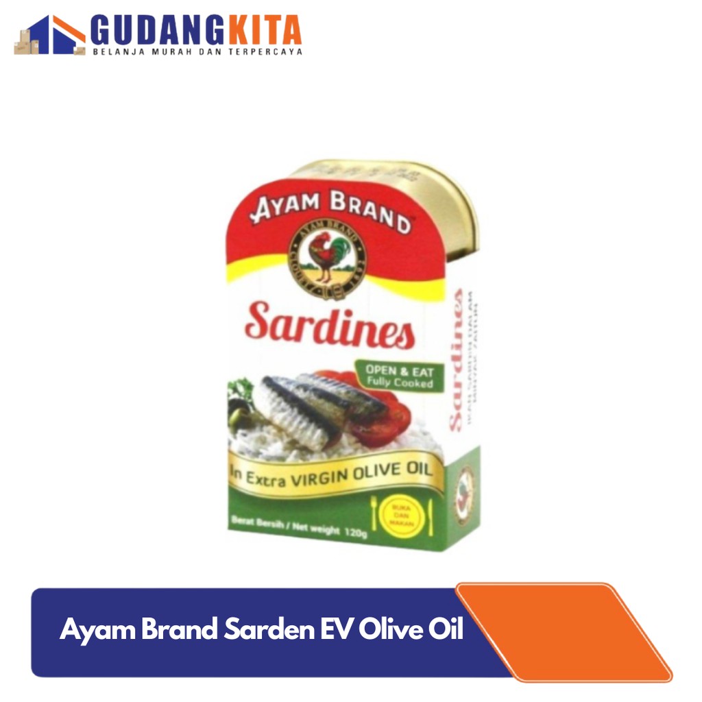 

Ikan Sarden Kaleng Extra Virgin Olive Oil Ayam Brand 120gr