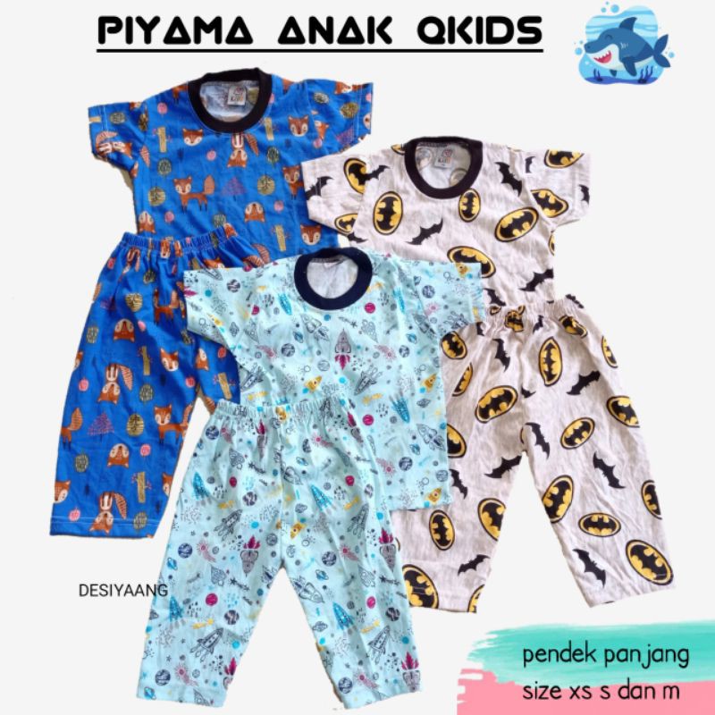 Piyama Anak Qkids size Xs (5-18bulan) Lengan Pendek OBLONG Celana Panjang bahan LIBBY