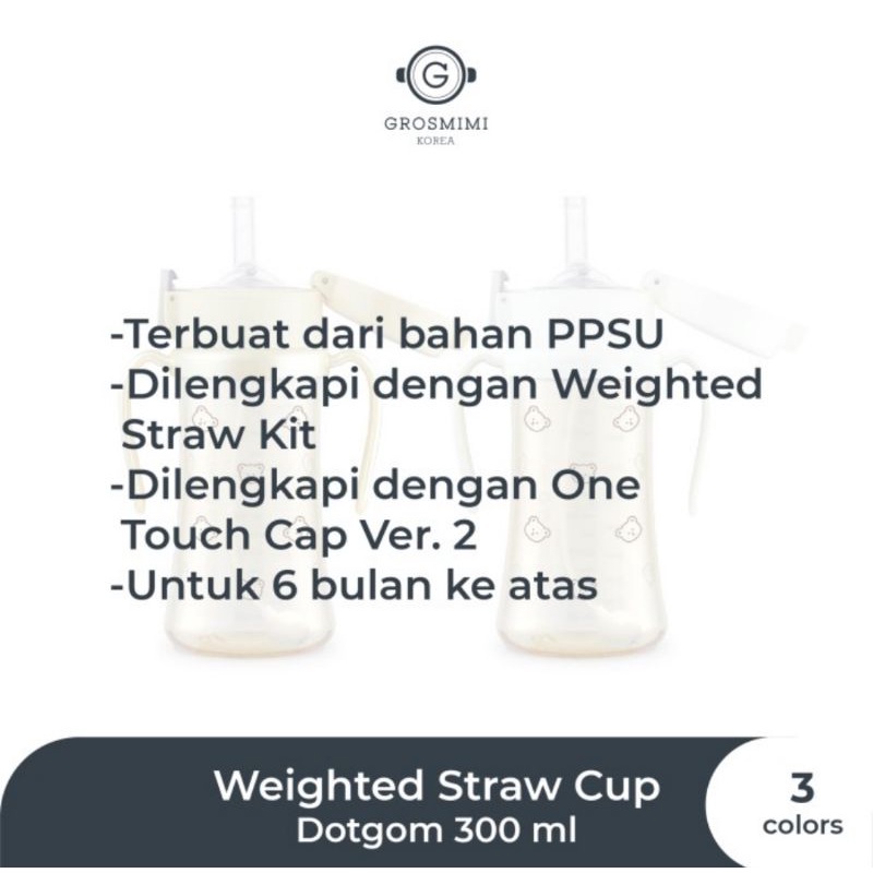 Grosmimi PPSU Dotgom Weighted Straw Cup 300 ml - Botol Minum Bayi &amp; Anak