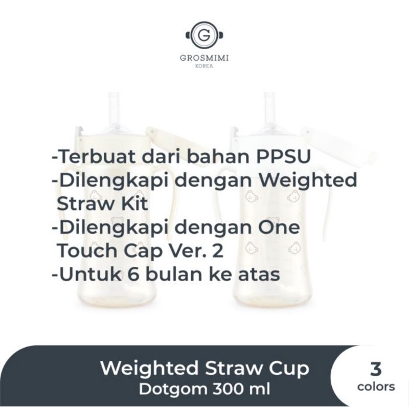 Grosmimi PPSU Dotgom Weighted Straw Cup 300 ml - Botol Minum Bayi &amp; Anak