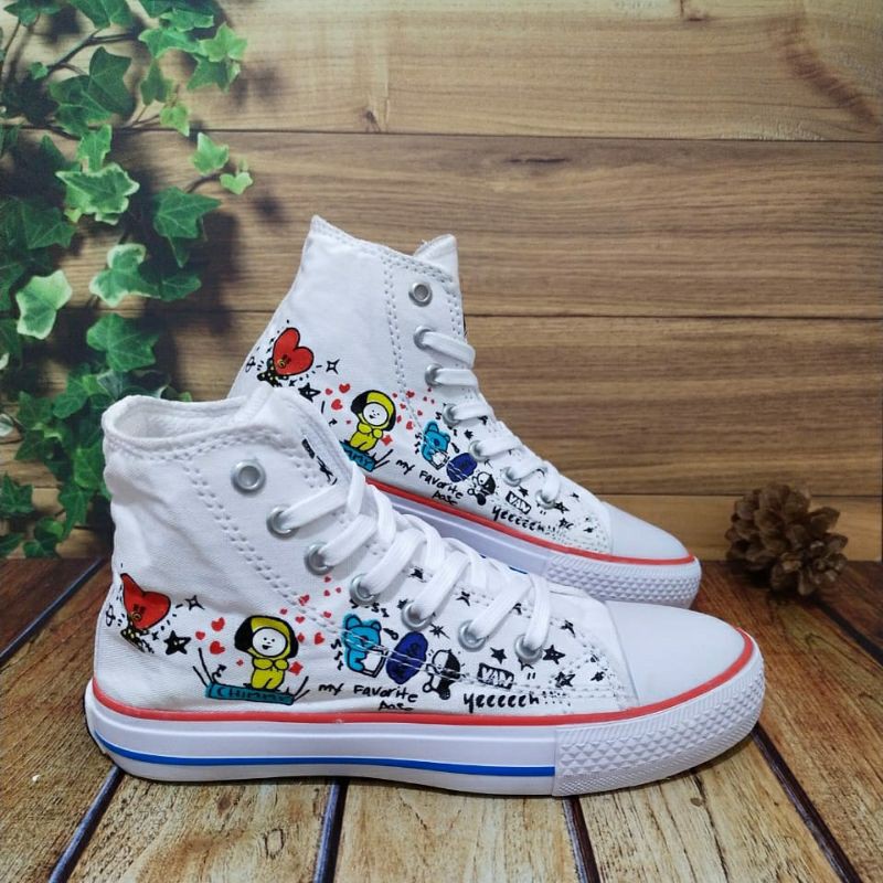 TERLARIS&gt;&gt;&gt;SEPATU CONVERSE ANAK MOTIF BT 21 BTS FASHION SNEAKER SEPATU ANAK PEREMPUAN