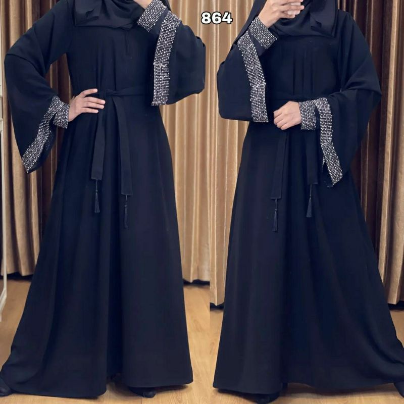 Abaya Hitam Busui Kombinasi Payet Dress Maxi Gamis Saudi Jubah Wanita Fashion Muslim