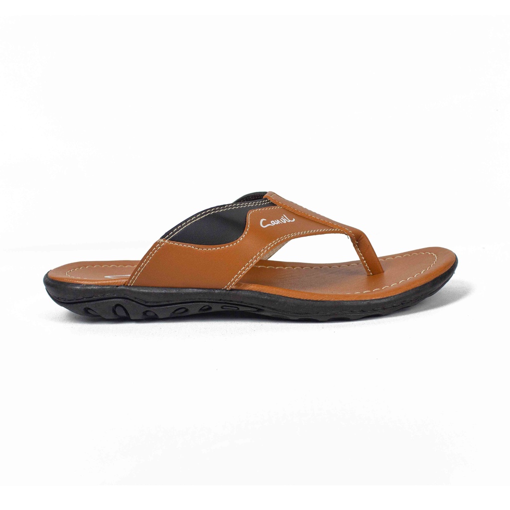 Sandal Selop Pria Distro Casual Murah Original GRATIS Sendal Jepit Pria Keren CVL 11 - CVL 01 TAN