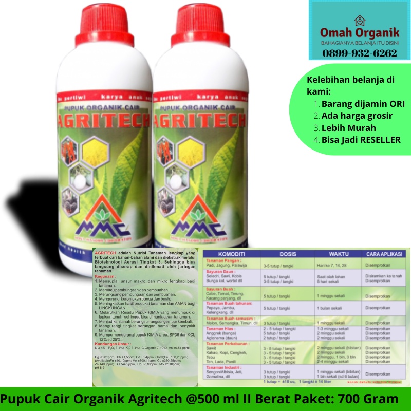 Jual Pupuk Organik Cair Agritech 500cc Untuk Meningkatkan Hasil Tanaman ...