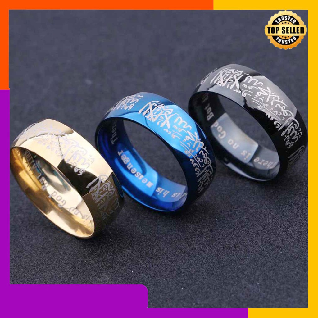 8mm cincin tauhid muslim pria wanita anti karat warna emas asli 100%