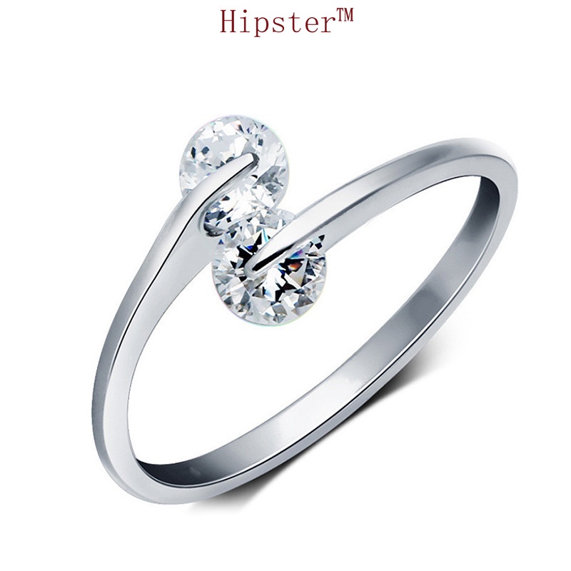 Hot Sale Couple Romantic and Creative Design Double Diamond Interwoven Adjustable Ring