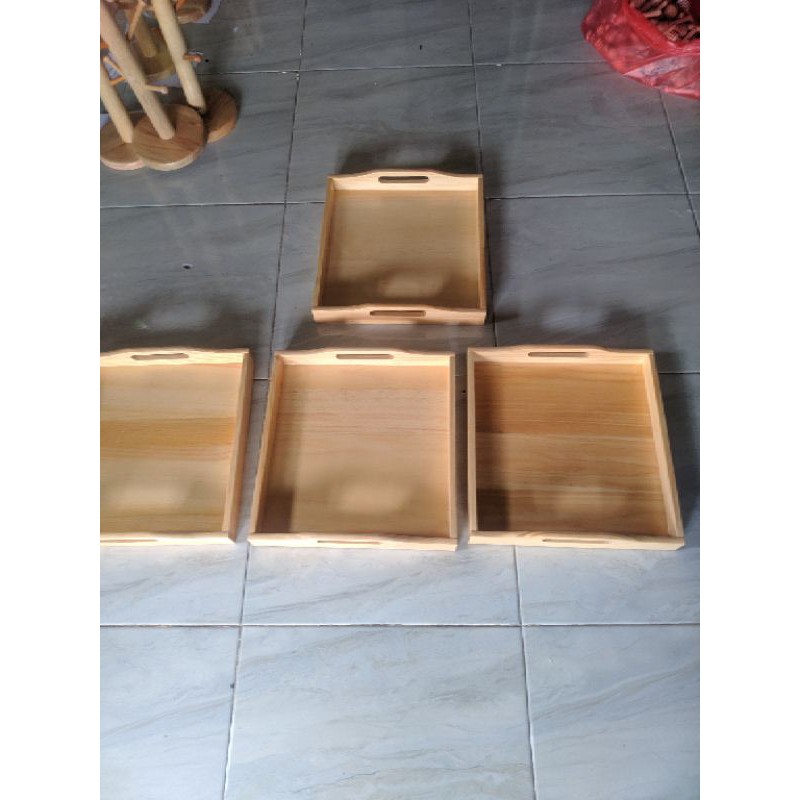 Baki Kayu/ Nampan Kayu / Tray Kayu Ukuran 30x32x4 cm  Pegangan melengkung