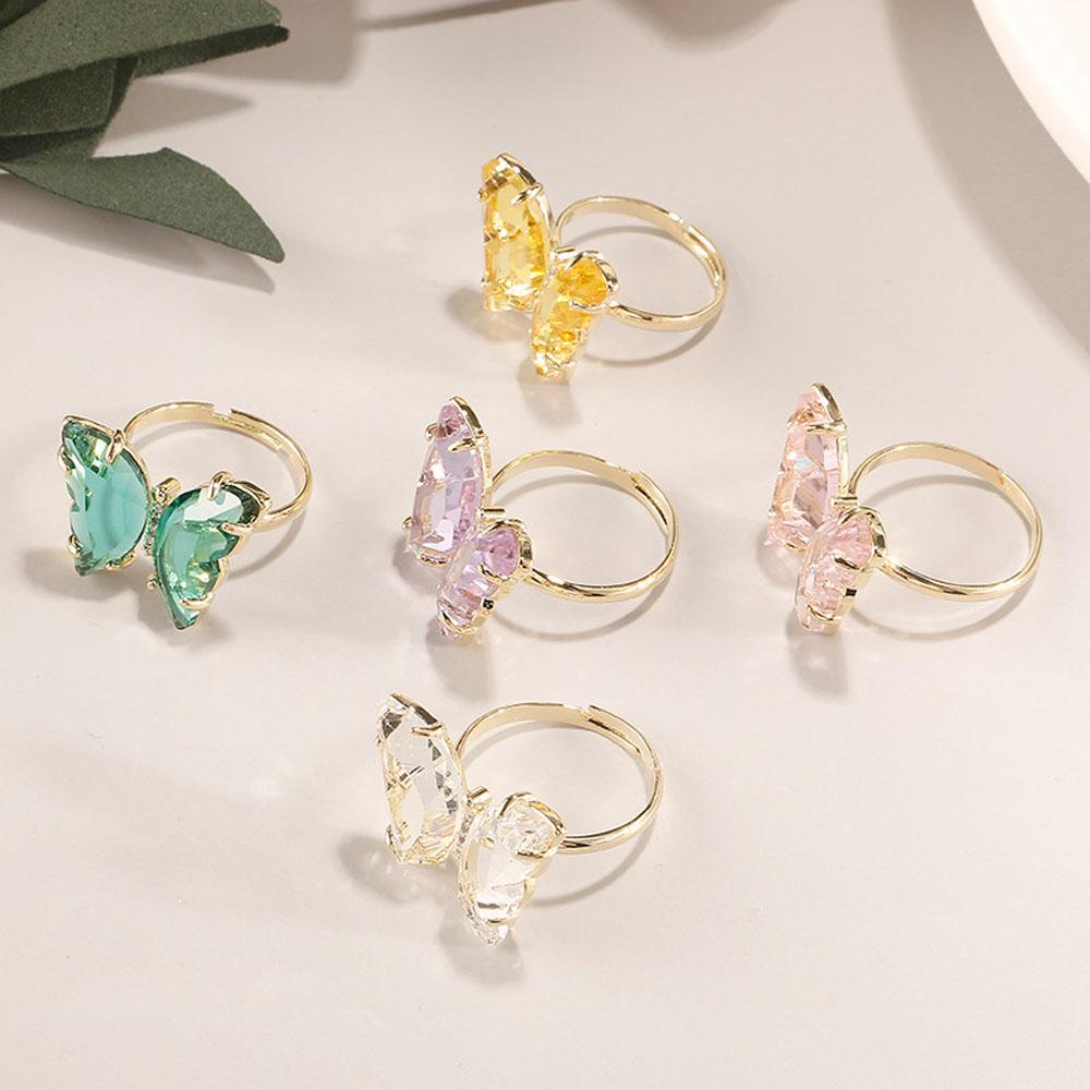 Agustinina Butterfly Finger Ring Elegan Mengkilap Wanita Transparan Permen Warna Perhiasan Akrilik