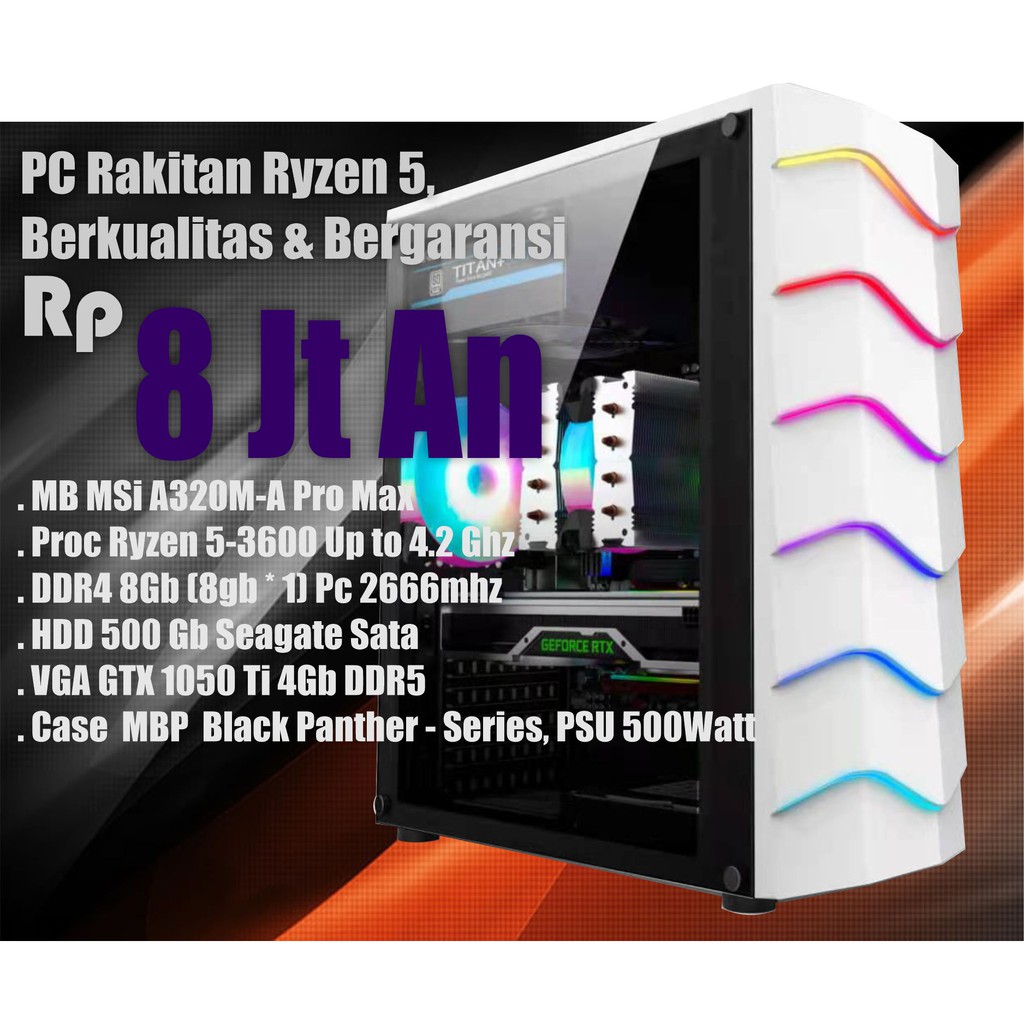 Jual Pc Rakitan Ryzen 5 3600 With Gtx 1050 Ti Ddr4 8 Gb Hdd 500gb