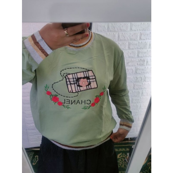 Tiffany Atasan kaos wanita import lengan panjang kombi rajut 3xl