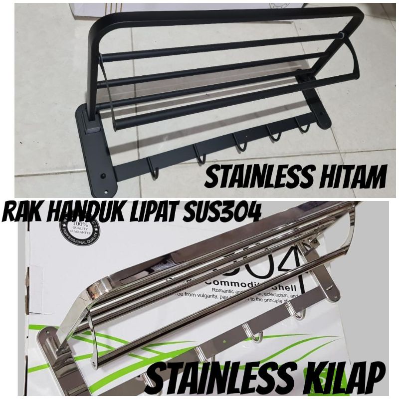 Rak handuk 5 baris lipat hitam / full stainless SUS304 anti karat PROMO