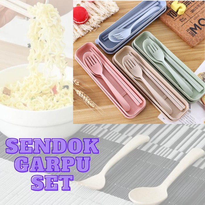 `ღ´ PHINKL `ღ´ Set sendok garpu sumpit jerami travel bahan berkualitas ramah lingkungan