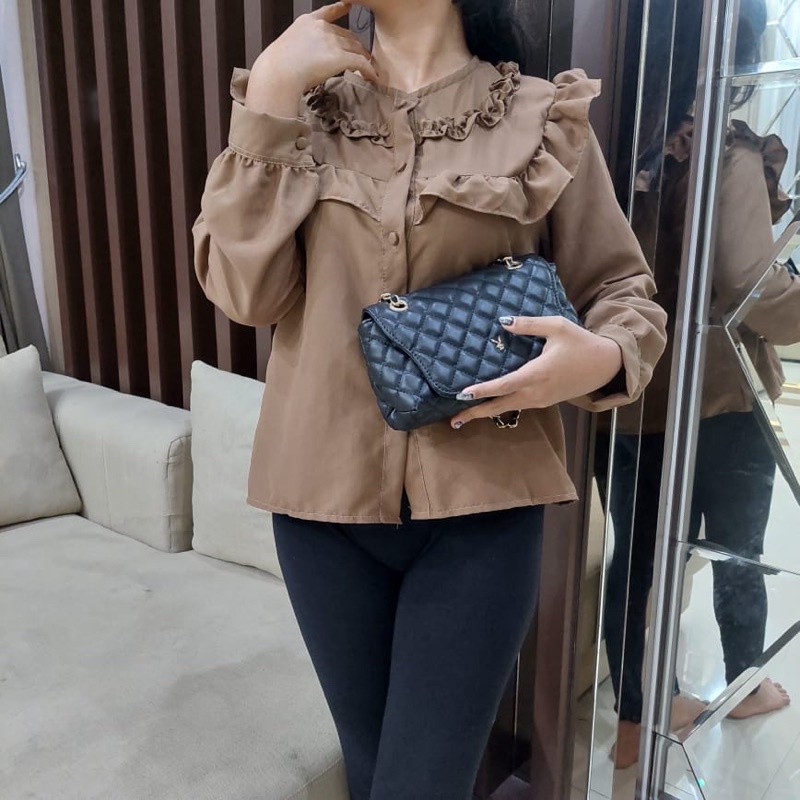 Tq88indonesia Fashion Baju Blouse Wanita Terbaru / TOP CRINCLE AIRFLOW / CILA TOP /BAJU ATASAN WANITA  / Blouse Korean Style / Blus Polos Kancing / Ootd Terbaru