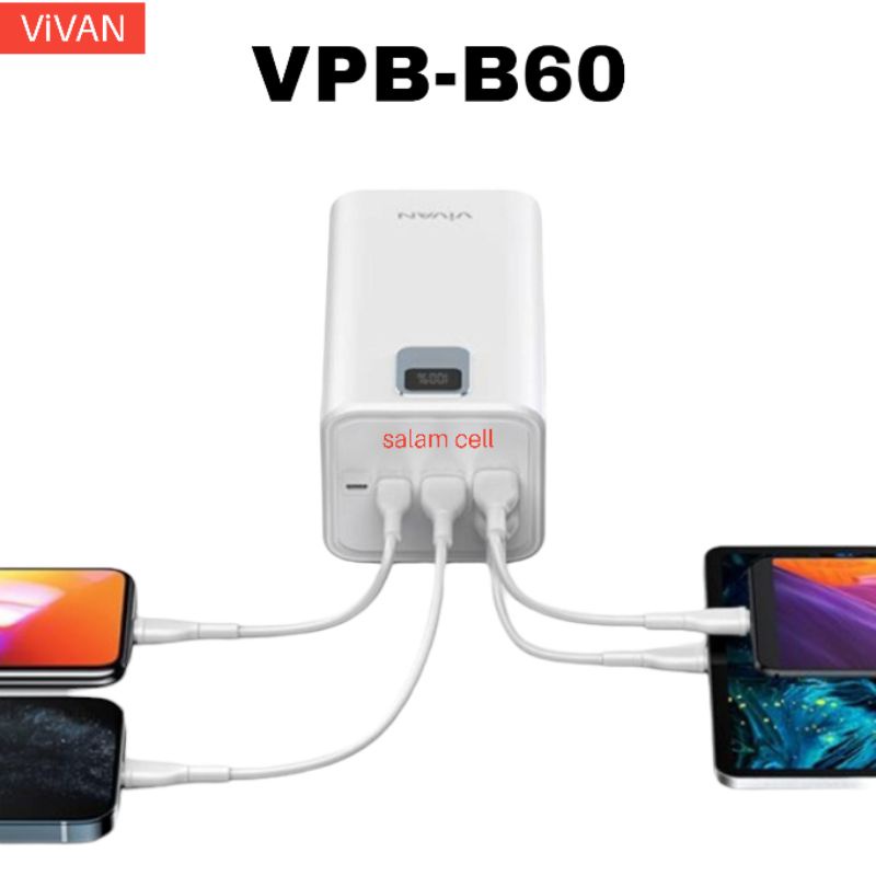 Power Bank Vivan 57.000mAh Power Delivery Quick Charge 3.0  Powerbank Vpb-B60 Garansi Resmi