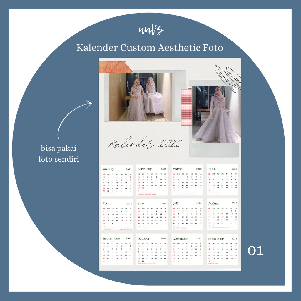 

Kalender Aesthetic 2022 | Kalender Custom Foto | Kalender Dinding