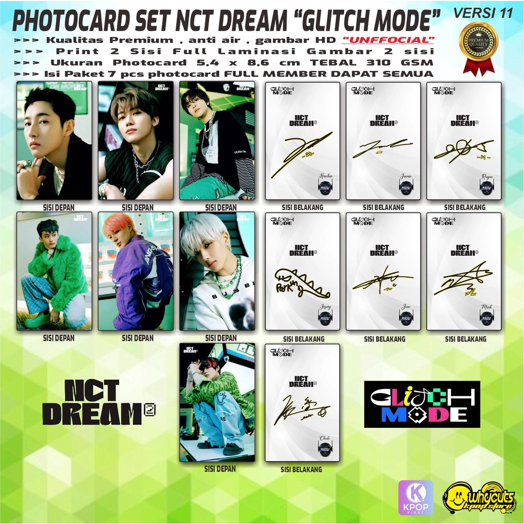 UNOFFICIAL FANMADE PHOTOCARD SET PC KPOP PREMIUM NCT DREAM &quot;GLITCH MODE&quot; / PRINT 2 SISI FULL LAMINASI GLOSSY / ANTI AIR