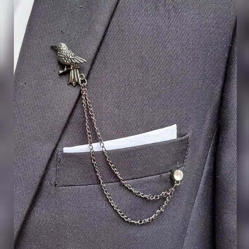 Lapel pin rantai/bros rantai jas - burung rantai kristal