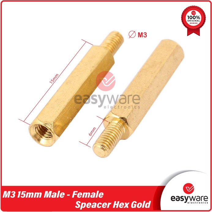 Spacer M3 15mm Spacer Gold Hex 1.5cm Male to Female with Screw and Nut