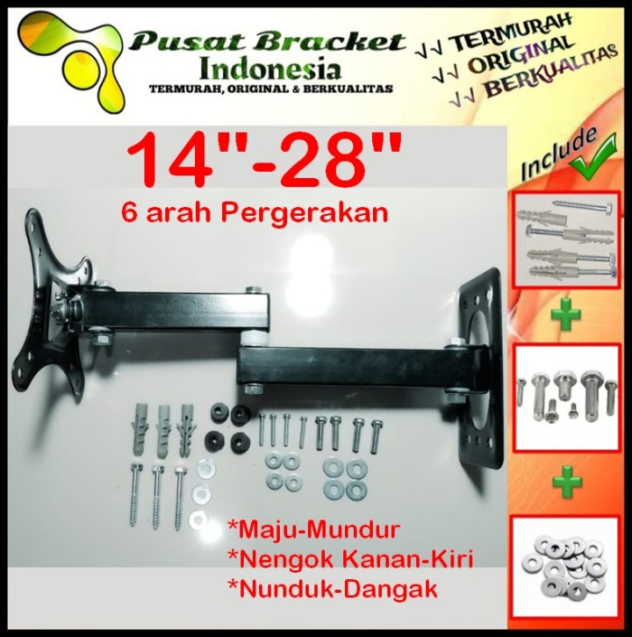 Bracket Tv 24 Monitor Lengan 14&quot; s/d 28&quot; 6 arah Fleksible PBI.SWK1-009