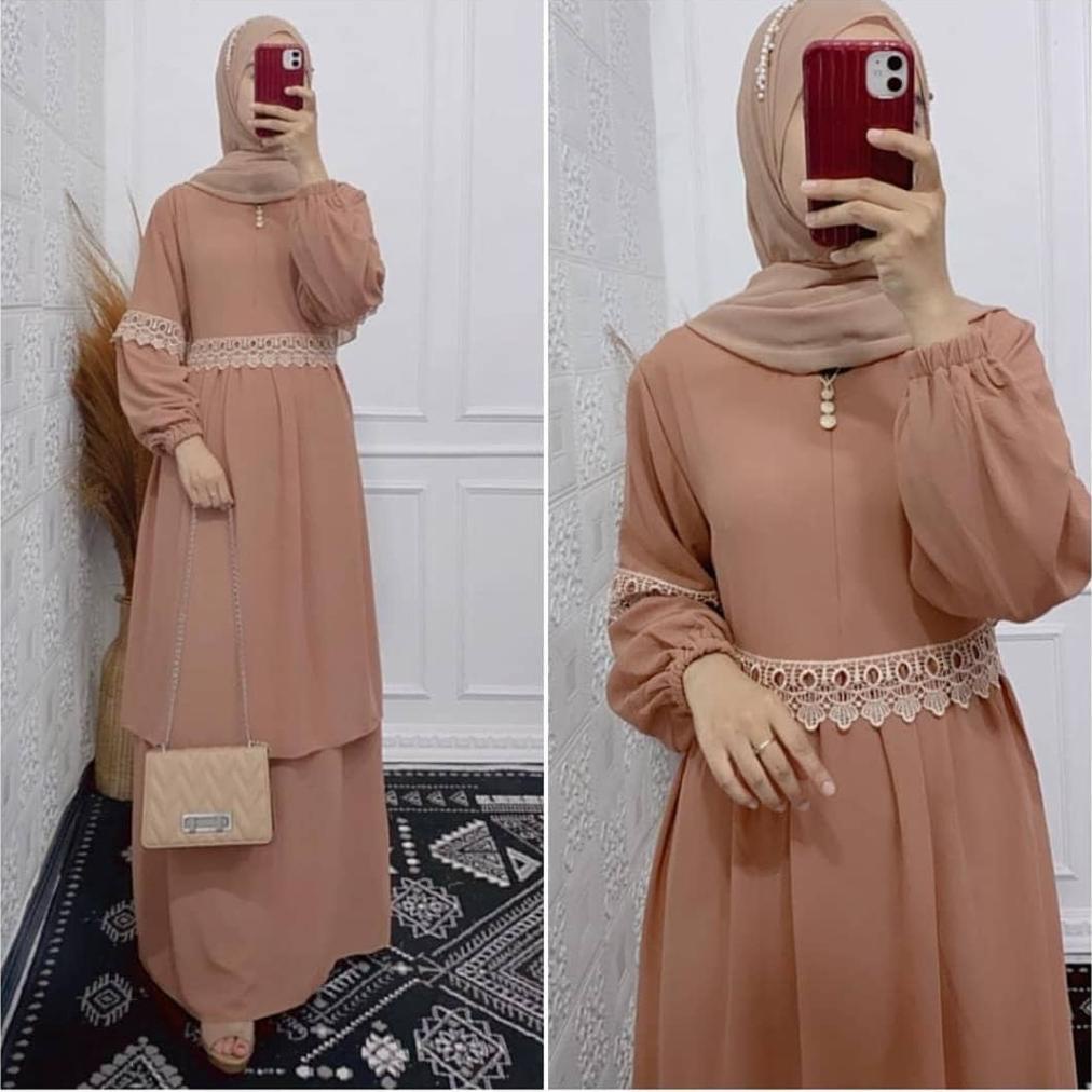 Gamis Ceruty Babydoll Renda / Gamis Malaysia Kombinasi Renda / Dress Malaysia Terbaru / Denada