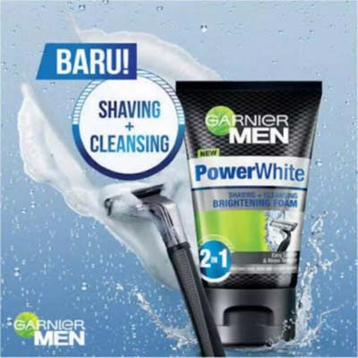 Garnier Men Power White Shaving + Brightening Foam Cleanser 50 | 100 ml | Facial Wash Face | Sabun Cukur Pria