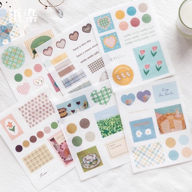 

Paper Dyeing Kawaii Decorative Washi Sticker Set - BuJo Bullet Journal Supplies