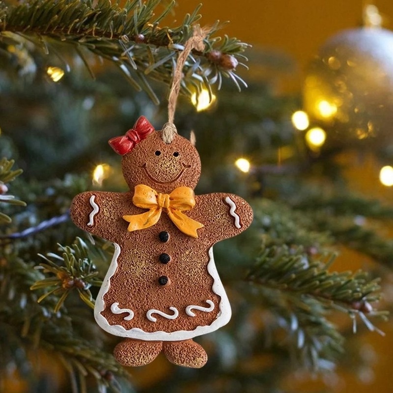 Ornamen Gantung Bentuk Gingerbread Man Bahan Resin Untuk Dekorasi Pohon Natal