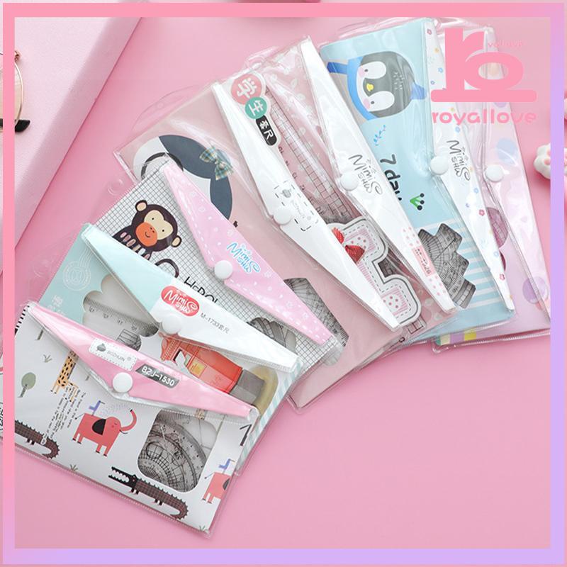 

COD✨15 cm Kartun Kreatif Siswa Alat Tulis Segitiga Geometris Gambar Empat Potong Set Penggaris Busur Derajat-love