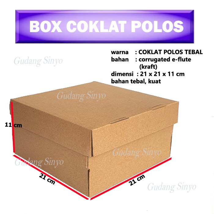 

Box Warna Coklat Polos Kraft Tebal Ukuran 21 x 21 x 11 cm (1 Pcs)