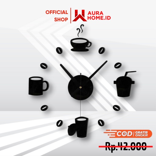 Jam Dinding DIY Giant Wall Clock Model Kopi Cafe / Jam Dinding Aesthetic Digital Besar Jumbo Besar U