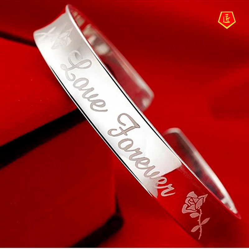 [Ready Stock]Women's Fashion Retro Rose Pattern Silver Bracelet