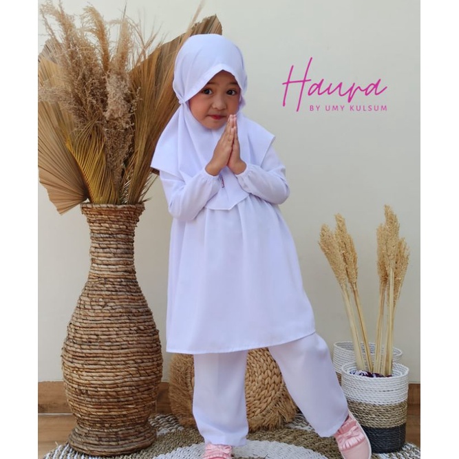 HAURA Baju Setelan Anak Putih Baju Manasik Baju Seragam