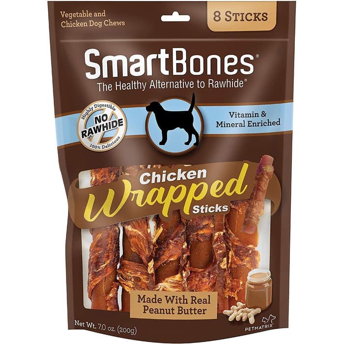 

SmartBones Chicken Wrap- Sticks Peanut Butter 8 Pk - Snack Anjing