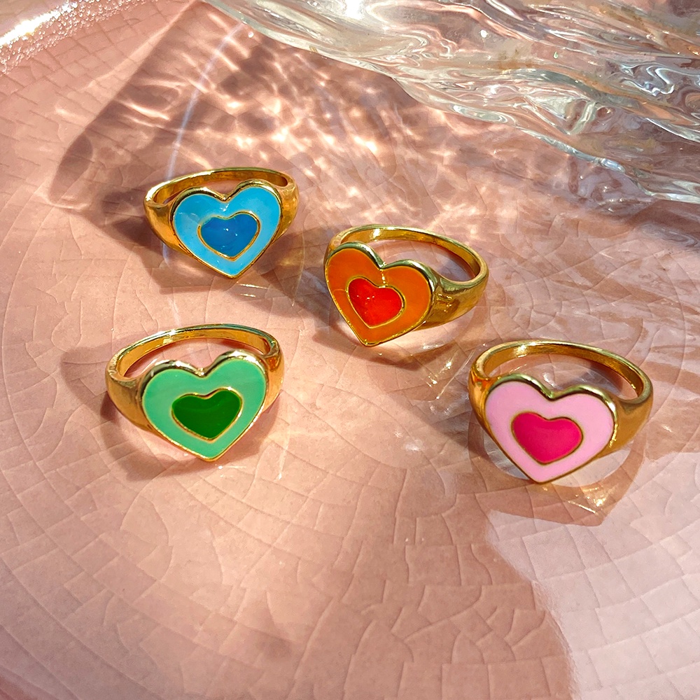 4 Pcs/set Fashion Colorful Heart-shaped Ring Set Korean Creative Rings Women Jewelry Accessories Gift