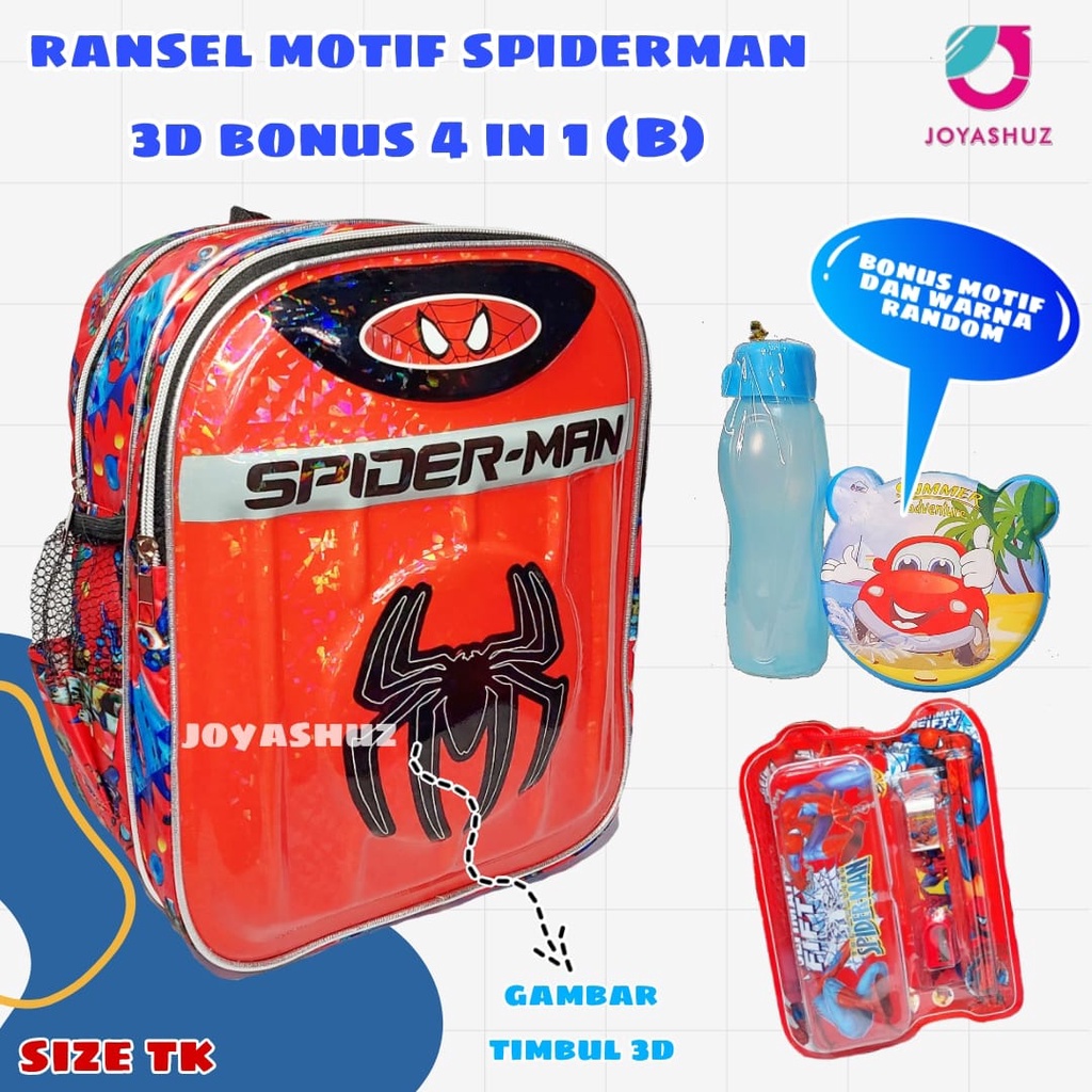 Tas Anak Laki Laki Karakter Spiderman Gratis Bonus - Ransel Anak Laki-laki - Ransel  Anak TK -  Spiderman - Tas Gratis Botol -  Tas Sekolah Anak - Spiderman -  Super Hero - Marvel- Joyashuz