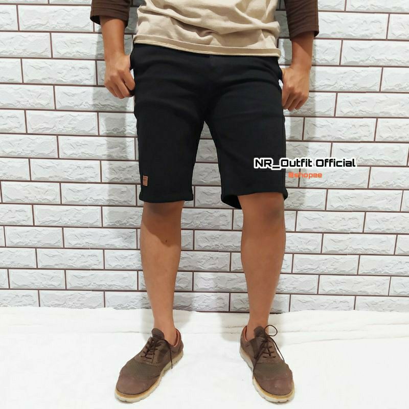 Celana Pendek Pria Hitam &amp; Navy Slim Fit Jeans Stretch Cowok Bahan Melar NR_Outfit Official COD