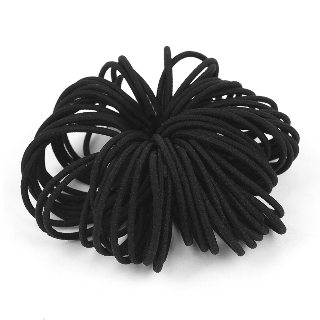 50Pcs Karet Rambut Ponytail Elastis Bahan Metal Tebal Warna Hitam Ukuran 3mm, 6mm-50Pcs-Black-3mm
