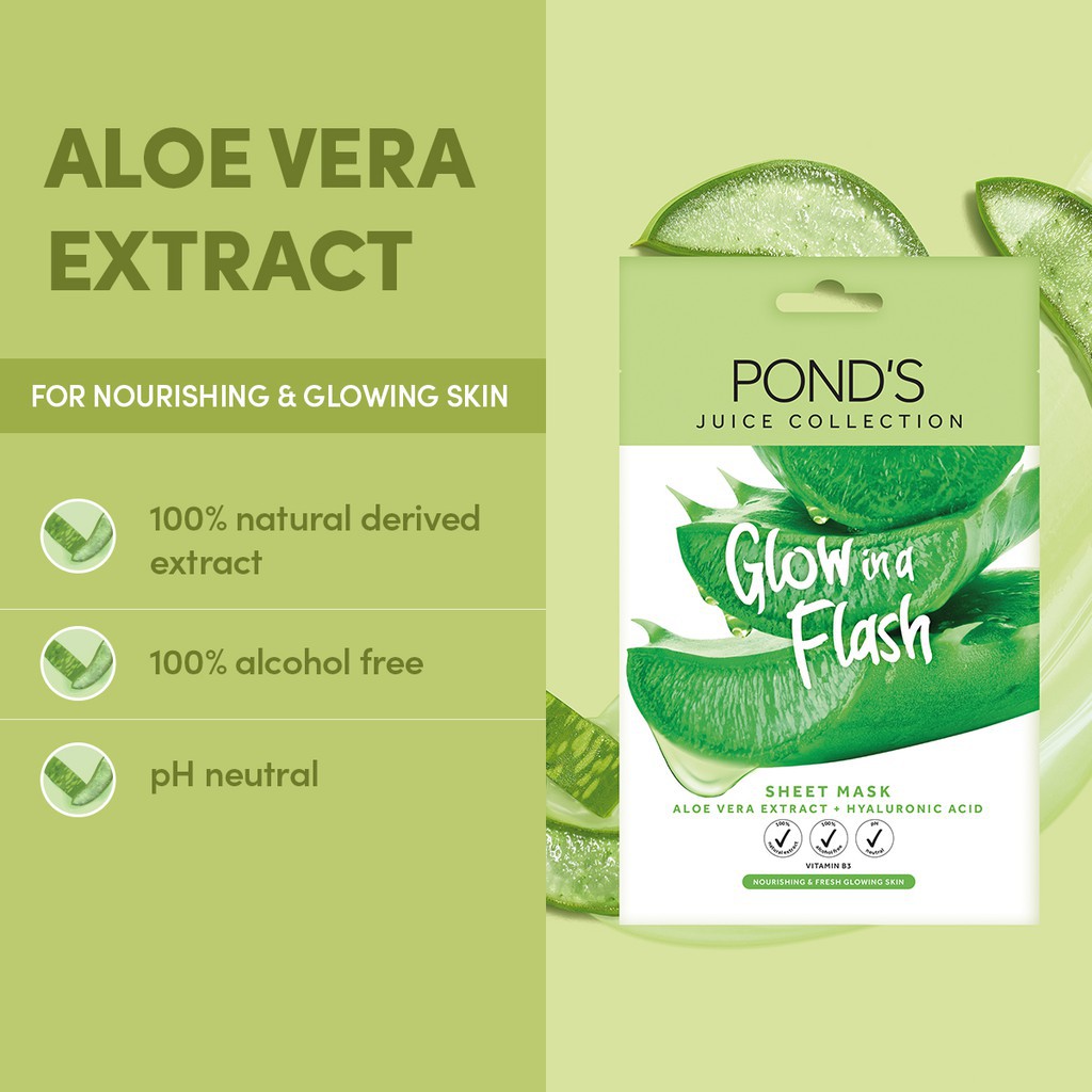 Pond's Juice Collection Sheet Mask / Masker Wajah Aloe Vera Extract + Hyaluronic Acid 20 gr
