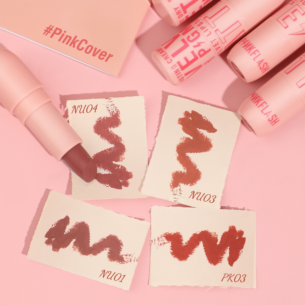 PINKFLASH Lip Cream Velvet Matte Pigment tinggi Tahan Creamy Lipstick #PinkCover