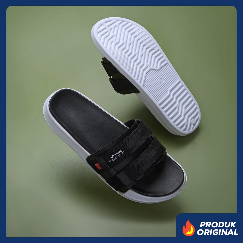 GETA BLACK WHITE ORIGINAL x VOLVE PROJECT Sandal Casual Hitam Pria Sendal Slide Jalan Santai Harian Slippers Hangout Main Kondangan Lebaran Slop Selop Karet Premium Slip On Remaja Dewasa Flip Flop Kerja Formal Sport Footwear Keren Terbaru Kekinian Branded