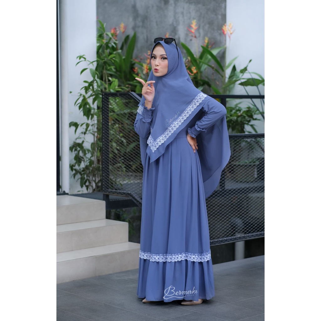 Gamis Layka Set Syari by Bermerks Syar'i Ceruty Babydoll Polos Renda Set Hijab Khimar