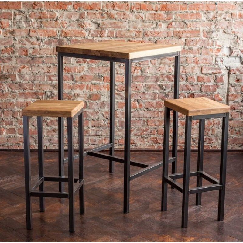 Meja Cafe Papan Kayu Jati Belanda Kombinasi besi Hollow Galvanis