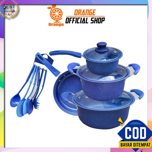 Panci Set Wajan Anti Lengket Isi 3Pcs Sqrs Orange Official Shop Panci Set 13 Tutup Kaca Serbaguna