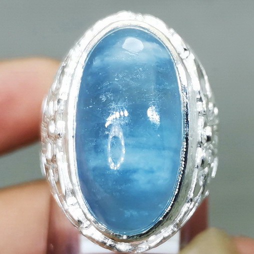 Natural Aquamarine Beryl Batu kecubung Biru Laut Aquamarine Ring Besar