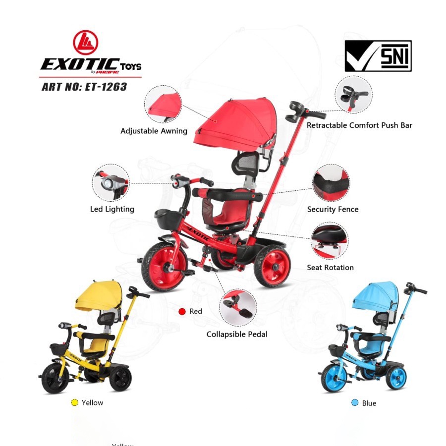 Sepeda Anak Bayi Balita Roda 3 Tricycle Exotic ET1263 Music Light By Pacific-4