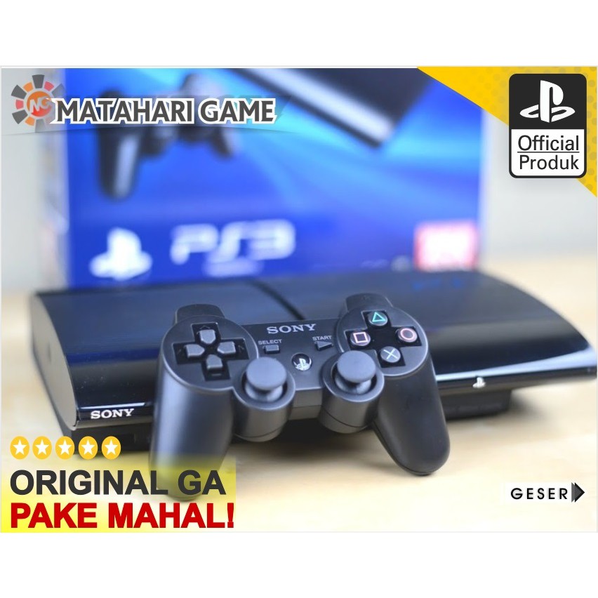 PS3 Super Slim Asli Sony + 2 Stick Wireless / 250Gb Full Max 33 Games