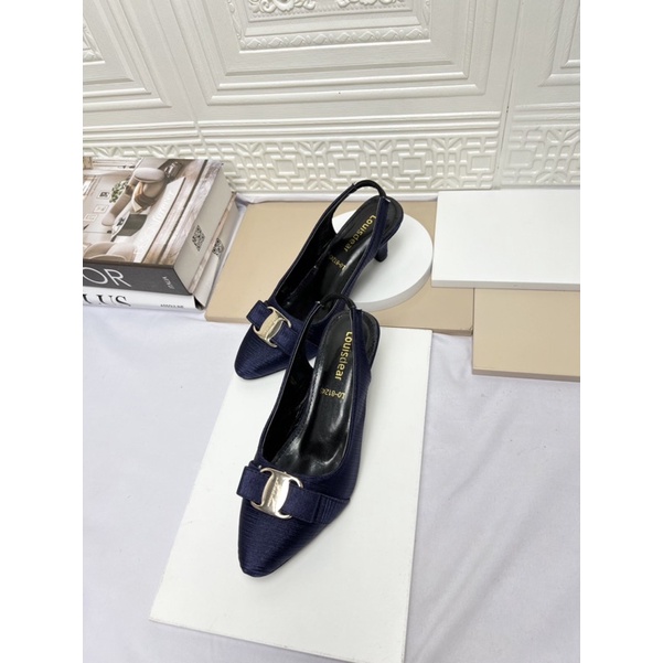 sepatu heel wanita terbaru kekinian LOUISDEAR P95 sepatu bahan satin Heel 3 cm tali belakang