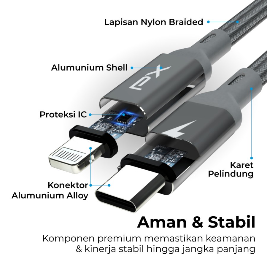 PX UCL-1.8G Kabel Data Type C To Lightning Fast Charging MFi