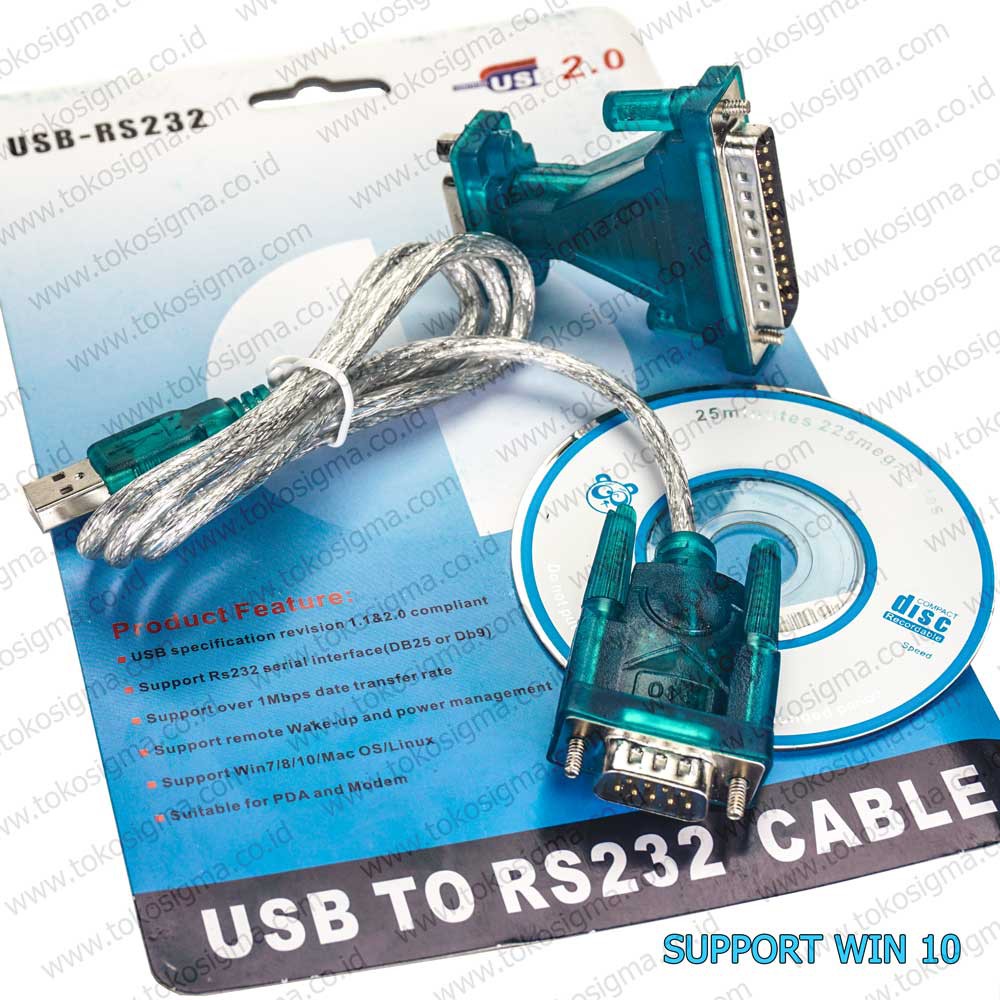 KABEL KONVERTER USB TO SERIAL DB-9 RS232 COM combo DB-25 MALE support win 10